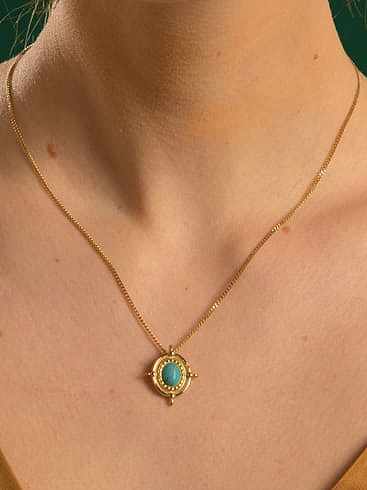 Titanium Steel Turquoise Geometric Vintage Necklace