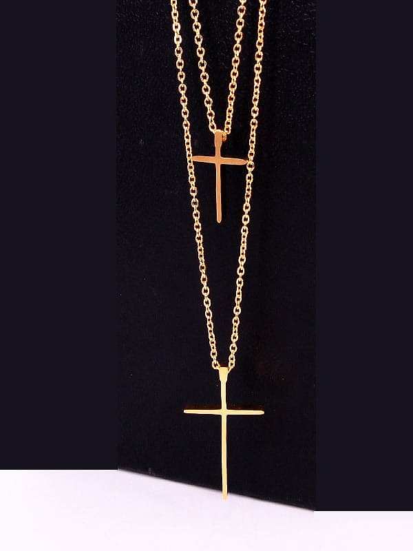 Collier multi-rangs minimaliste en acier titane avec croix