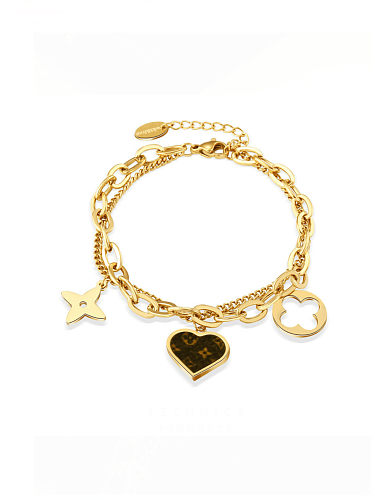 Pulsera de hilo de cadena hueca vintage con corazón de acero inoxidable