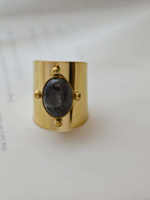 Natural stone vintage golden titanium steel ring