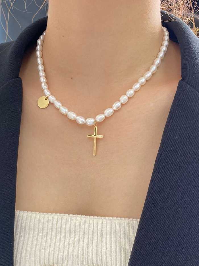 Titanium Imitation Pearl Minimalist Regligious Necklace