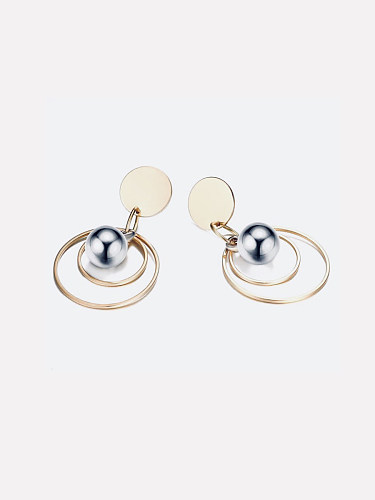 Nouvelles boucles d'oreilles en perles creuses à double anneau en or plaqué sous vide en acier inoxydable