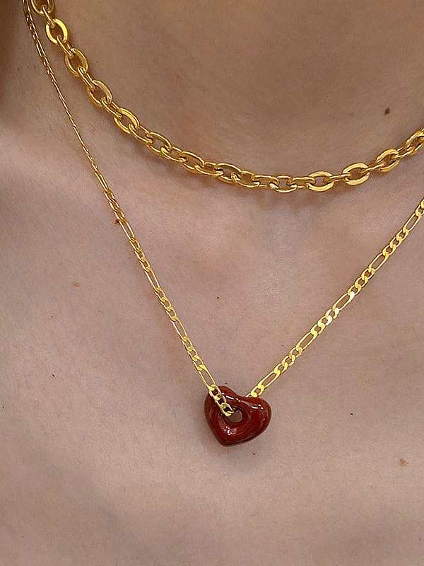 Brass Enamel Heart Minimalist Multi Strand Necklace