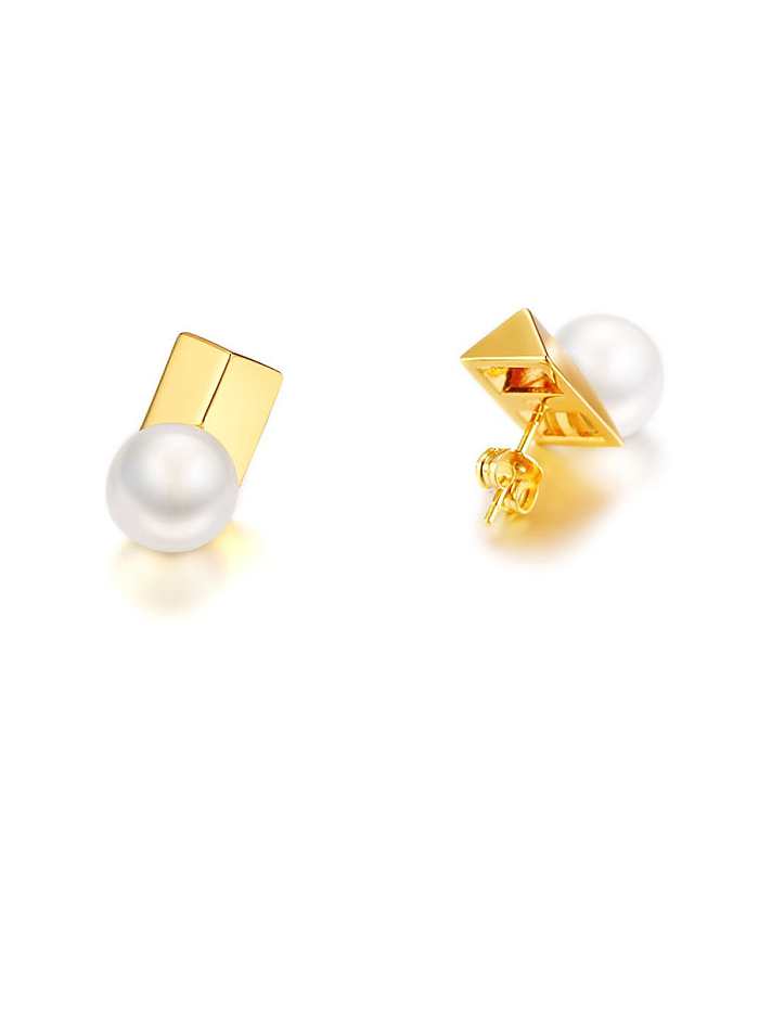 Boucles d'Oreilles Goujon Minimaliste Géométrique Blanc Perle d'Imitation Cuivre