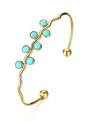 Bracelet ouvert Acier Turquoise Or