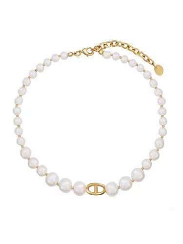 Collier minimaliste géométrique en laiton imitation perle