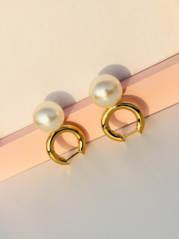 Pendientes de botón clásicos de acero inoxidable con perla de imitación