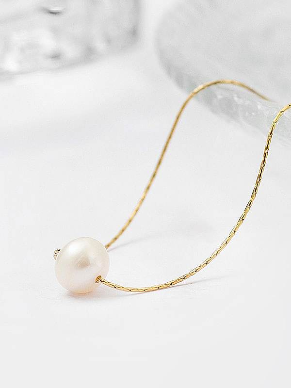 Collar minimalista redondo de perlas de imitación de acero titanio