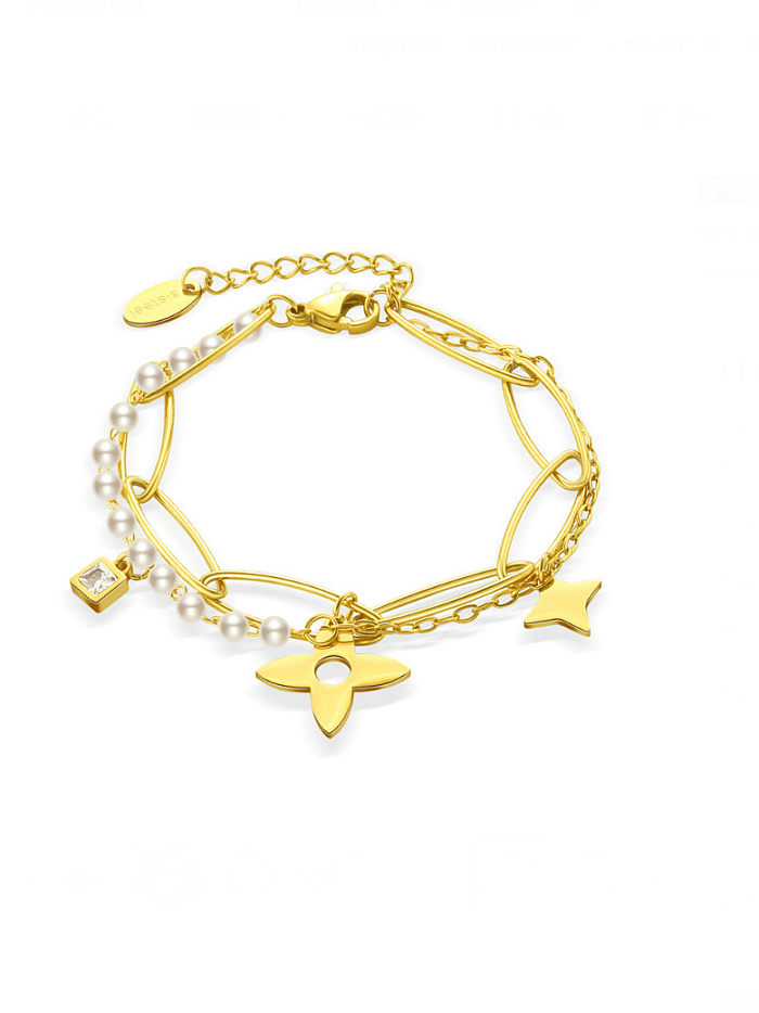 Titan Stahl Nachahmung Perlenklee minimalistisches Strang Armband