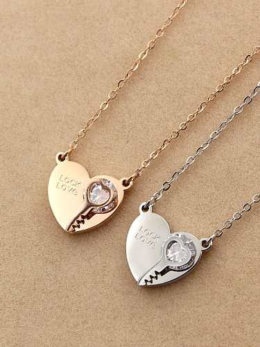Titanium Heart Cubic Zirconia Key Trend Necklace