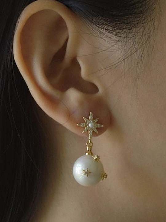 Boucles d'oreilles pendantes minimalistes géométriques en laiton avec perle d'imitation