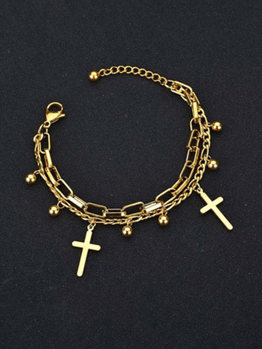 Pulseira de corrente oca com cruz de aço titânio hip hop