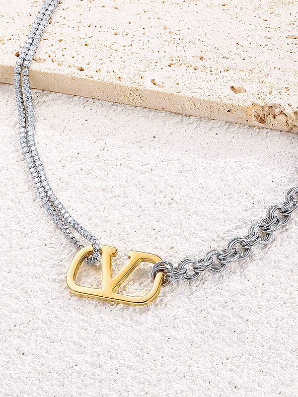 Stainless steel Cubic Zirconia Geometric Vintage Asymmetrical Chain Necklace