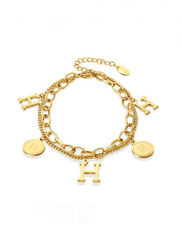 Stainless steel Letter Vintage Double Layer Chain Strand Bracelet