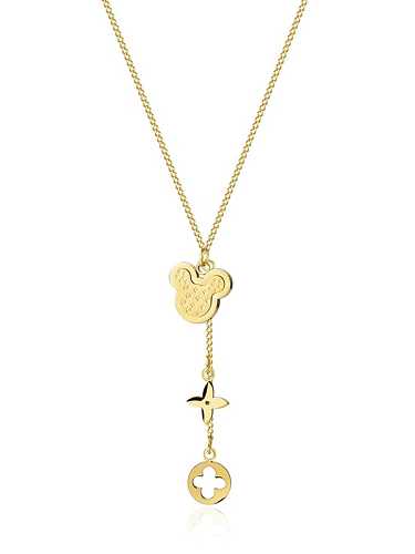 Titanium Steel Cross Cute Mickey Pendant Necklace