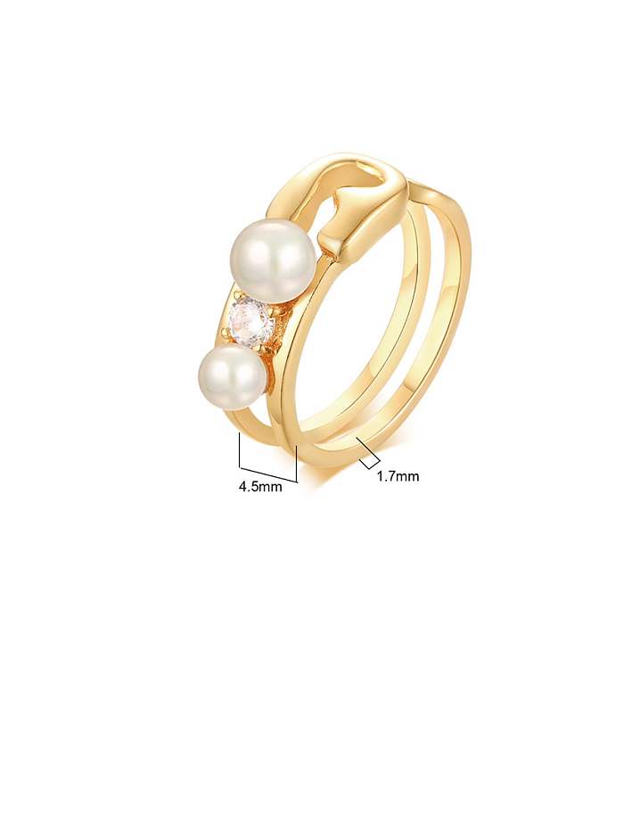 Copper Imitation Pearl White Irregular Minimalist Band Ring