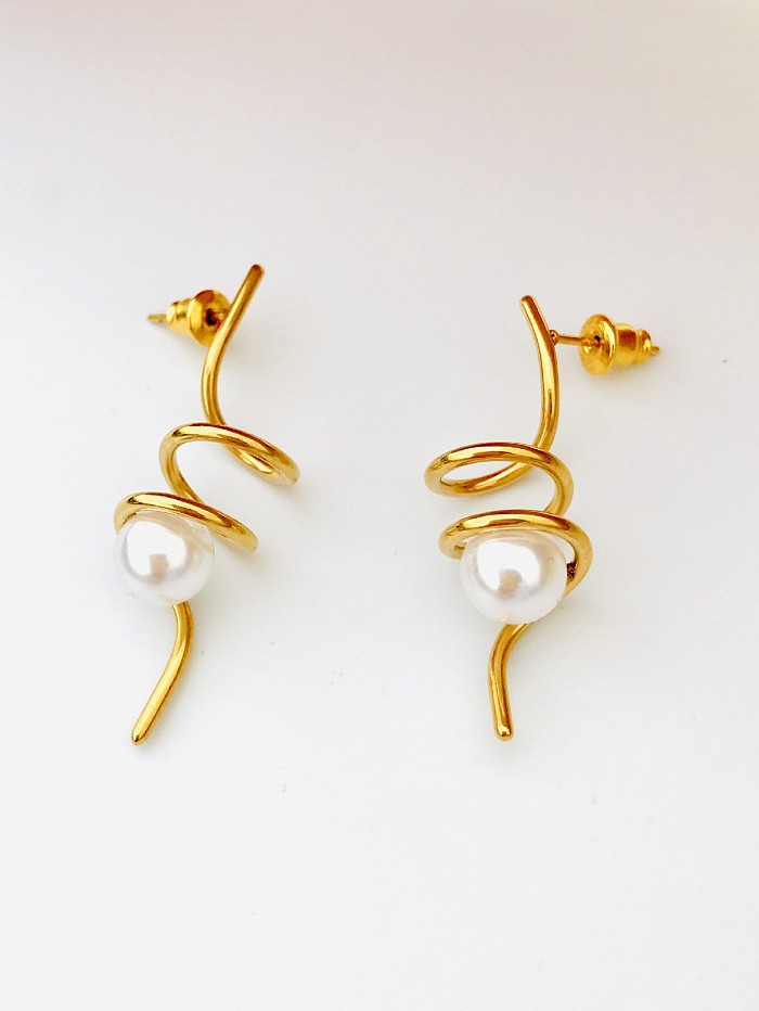 Boucles d'oreilles irrégulières en acier inoxydable avec perles d'imitation plaquées or IP