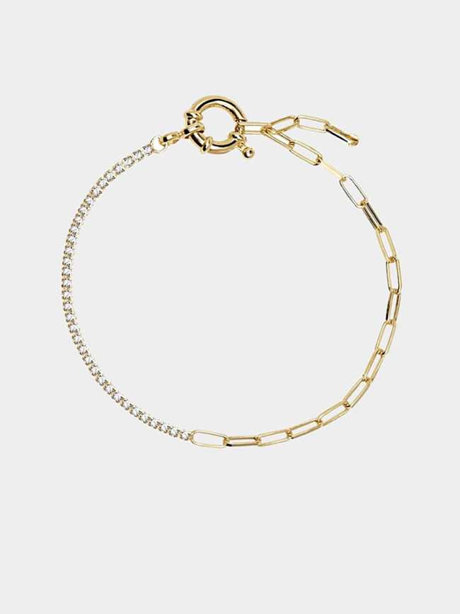 Brass Cubic Zirconia Geometric Dainty Link Bracelet