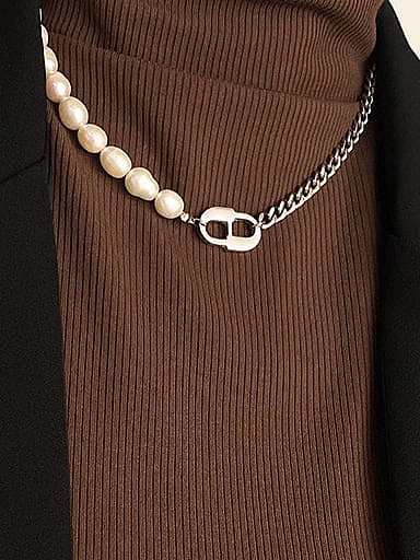 Collier Vintage Géométrique Perle d'Imitation Acier Titane