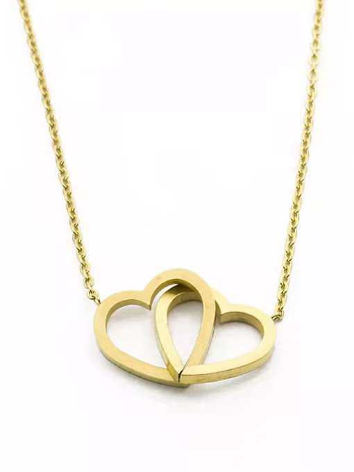 Titanium Steel Minimalist Double Heart Pendant Necklace