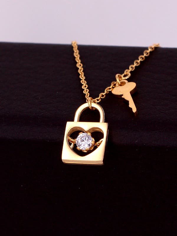 Titanium Cubic Zirconia Key Dainty Necklace