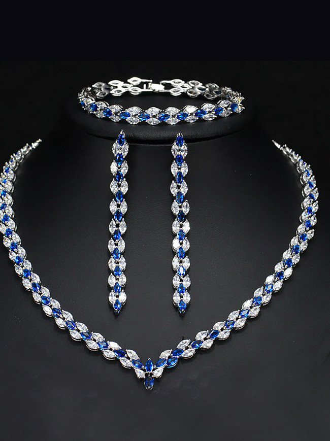 Colar de brincos de zircônia de alta qualidade com brilho de luxo e conjunto de joias com 3 peças