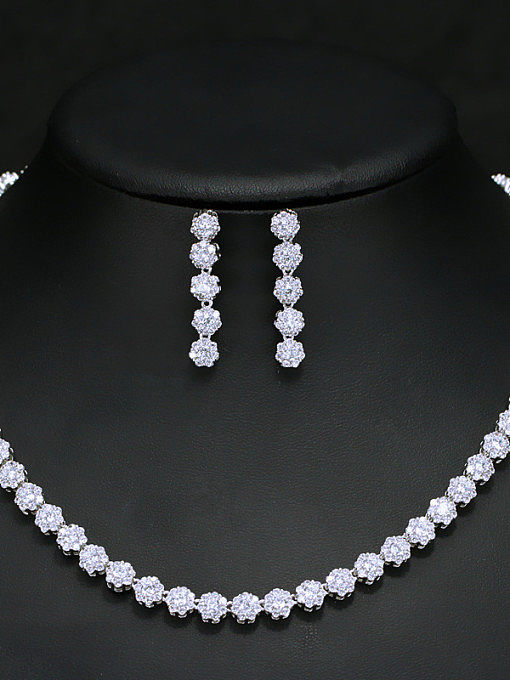 Luxury Shine High Quality Zircon Round Necklace Earrings 2 Piece jewelry set