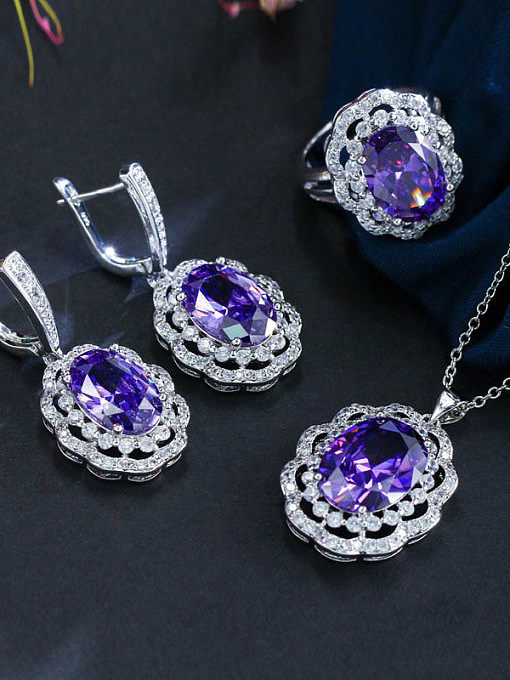 Cuivre incrusté AAA Zircon Boucles d'oreilles Collier 3 pièces ensemble de bijoux