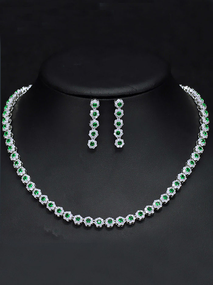 Conjunto de joyas de 2 piezas de pendientes de collar redondo de circón de alta calidad con brillo de lujo