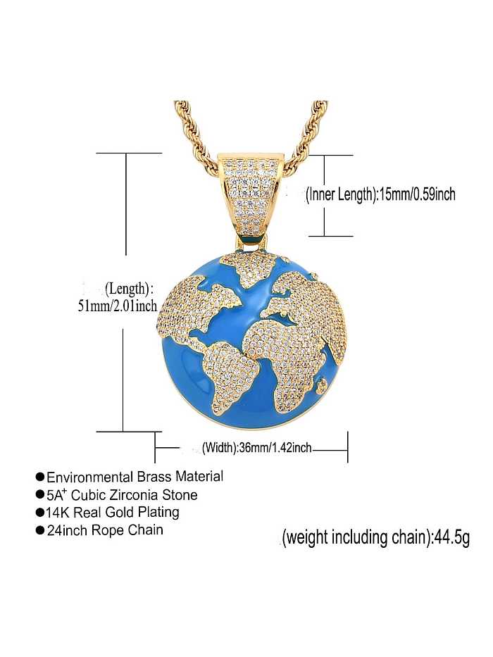 Brass Cubic Zirconia blue earth Hip Hop Necklace