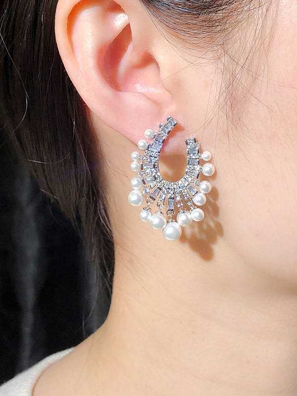 Brass Cubic Zirconia Geometric Statement Stud Earring