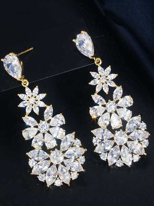Brass Cubic Zirconia Flower Luxury Cluster Earring