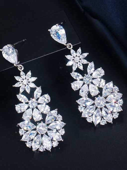 Brass Cubic Zirconia Flower Luxury Cluster Earring