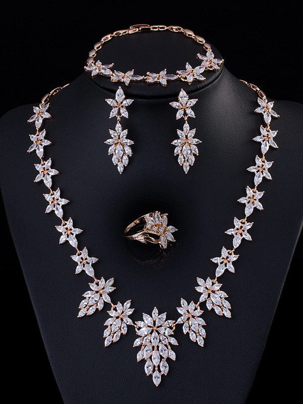Elegant Leaf-shape Four Pieces Jewelry Set