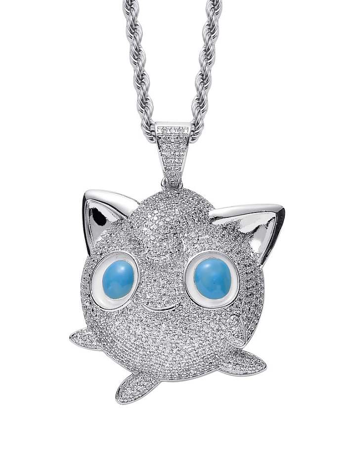 Brass Cubic Zirconia Pokemon Hip Hop Necklace
