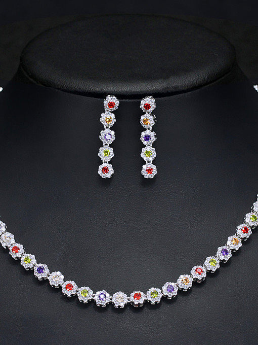 Conjunto de joyas de 2 piezas de pendientes de collar redondo de circón de alta calidad con brillo de lujo