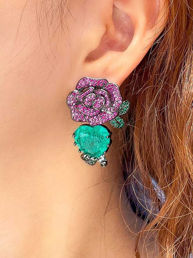 Brass Cubic Zirconia Flower Luxury Cluster Earring
