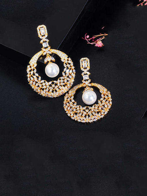 Copper With Gold Plated Luxury Hollow Round Cluster Earrings