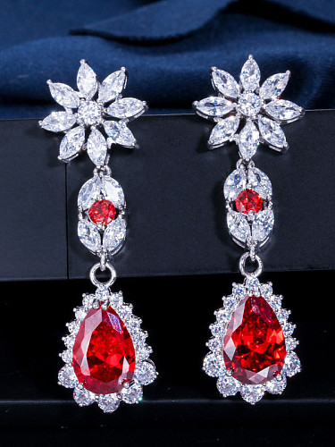 Kupfer mit Zirkonia-Luxus-Blumen-Verlobungs-Cluster-Ohrringen