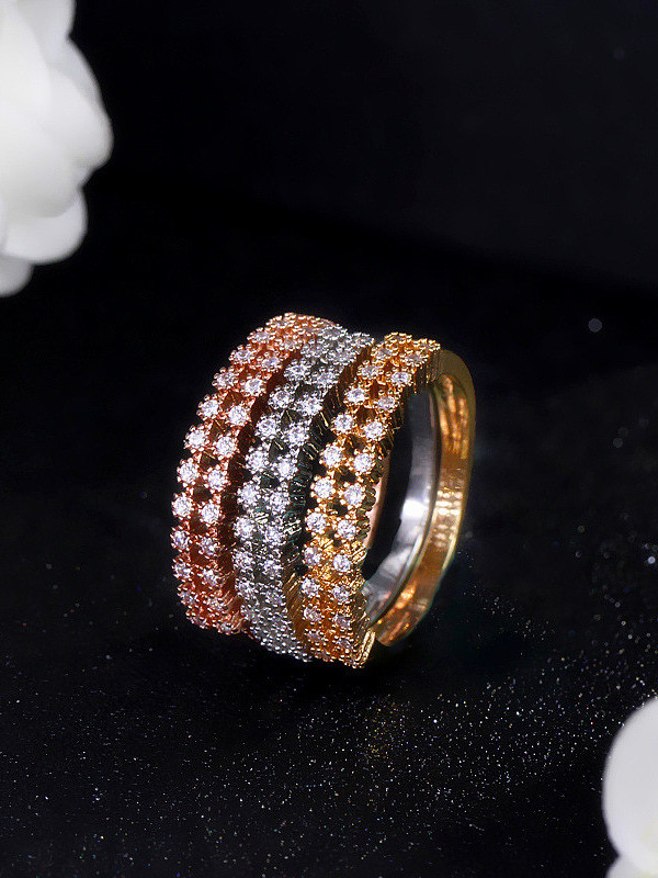 Copper micro plated AAA zircon tricolor plating ring