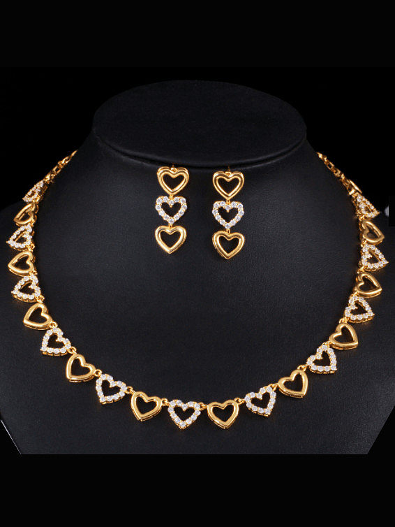 Brass Cubic Zirconia Trend Heart Earring and Necklace Set