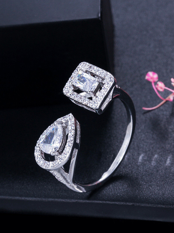 Copper With Cubic Zirconia Luxury Water Drop Wedding Free Size Rings