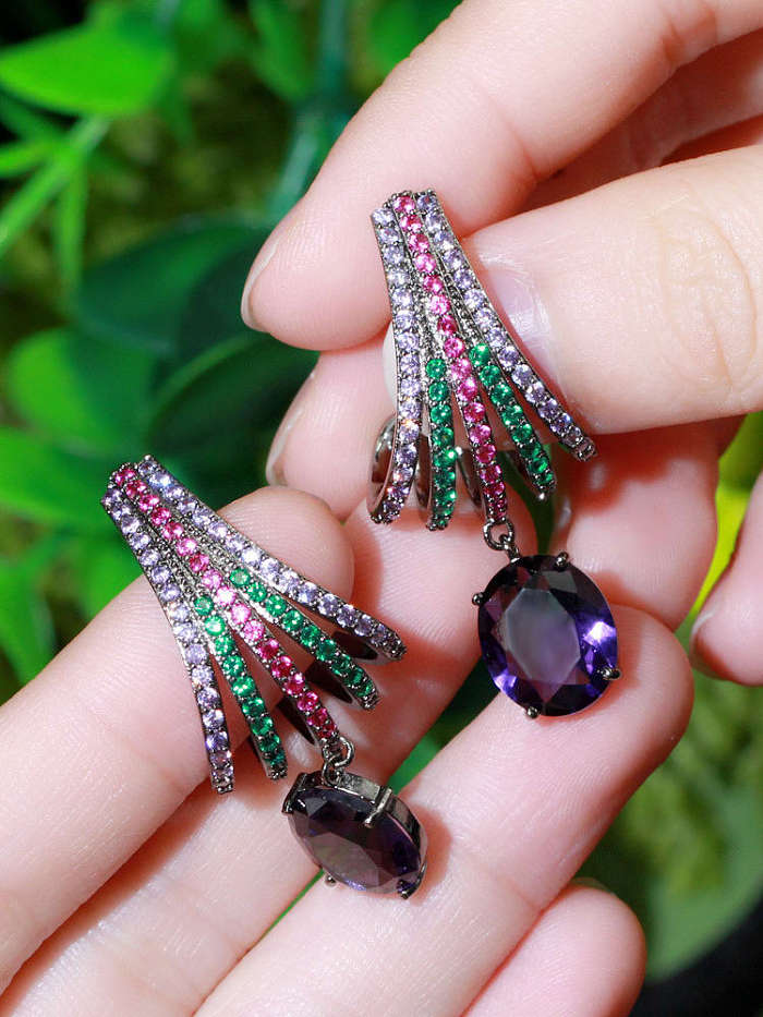 Brass Cubic Zirconia Irregular Vintage Cluster Earring