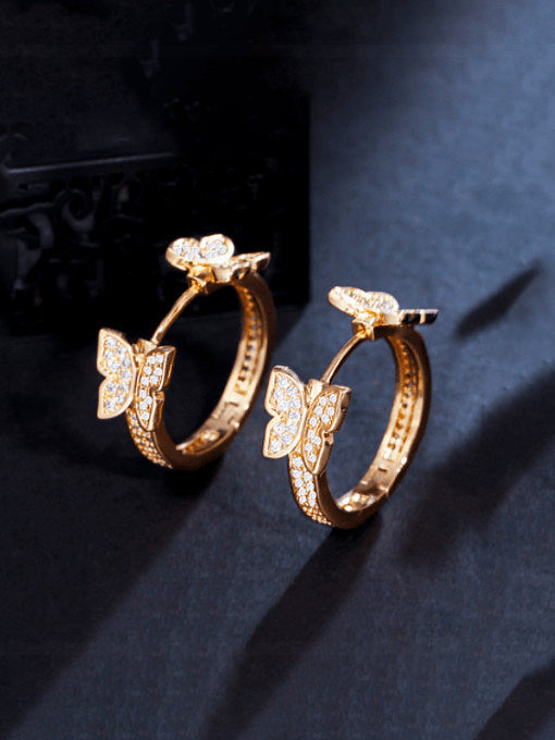 Brass Cubic Zirconia Butterfly Luxury Huggie Earring