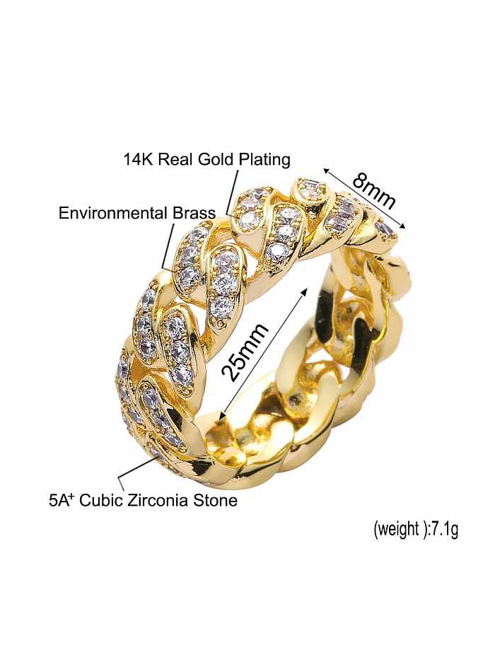 Brass Cubic Zirconia Geometric Hip Hop Band Ring