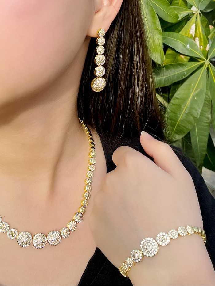 Brass Cubic Zirconia Luxury Geometric Earring Bracelet and Necklace Set
