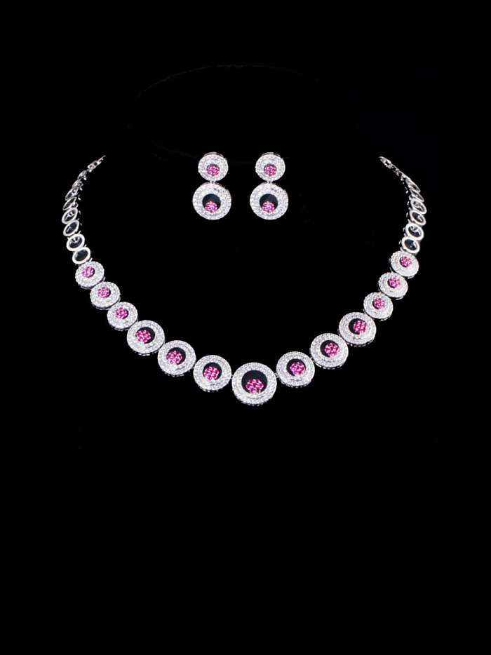 Brass Cubic Zirconia Luxury Round Earring and Necklace Set
