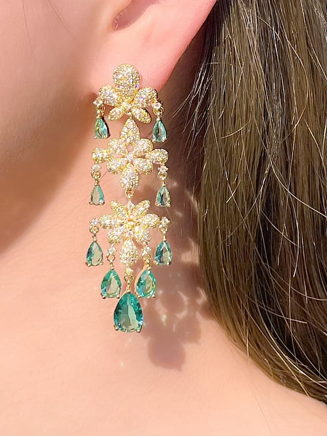 Boucles d'Oreilles en Laiton Cubic Zirconia Flower Luxury Cluster