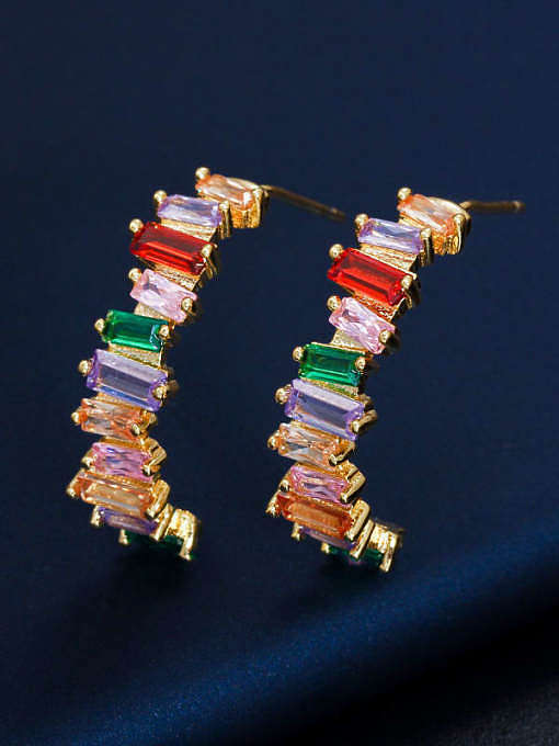 Brass Cubic Zirconia Geometric Luxury Stud Earring