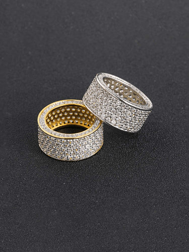 Brass Cubic Zirconia Geometric Hip Hop Band Ring